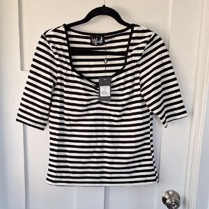 Hell Bunny Warlock Black and White Striped Women's Top XL